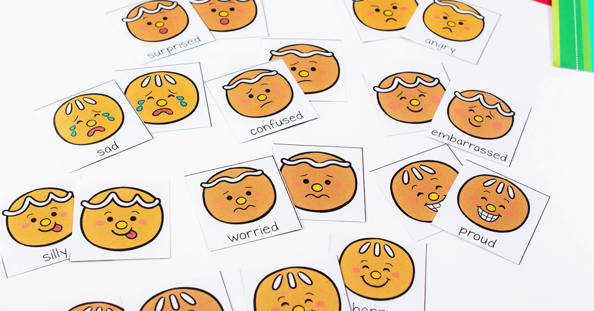 Printable Gingerbread Emotions Matching Game for Preschool