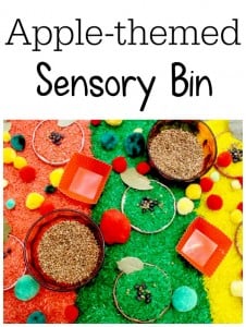 apple sensory bin for fall