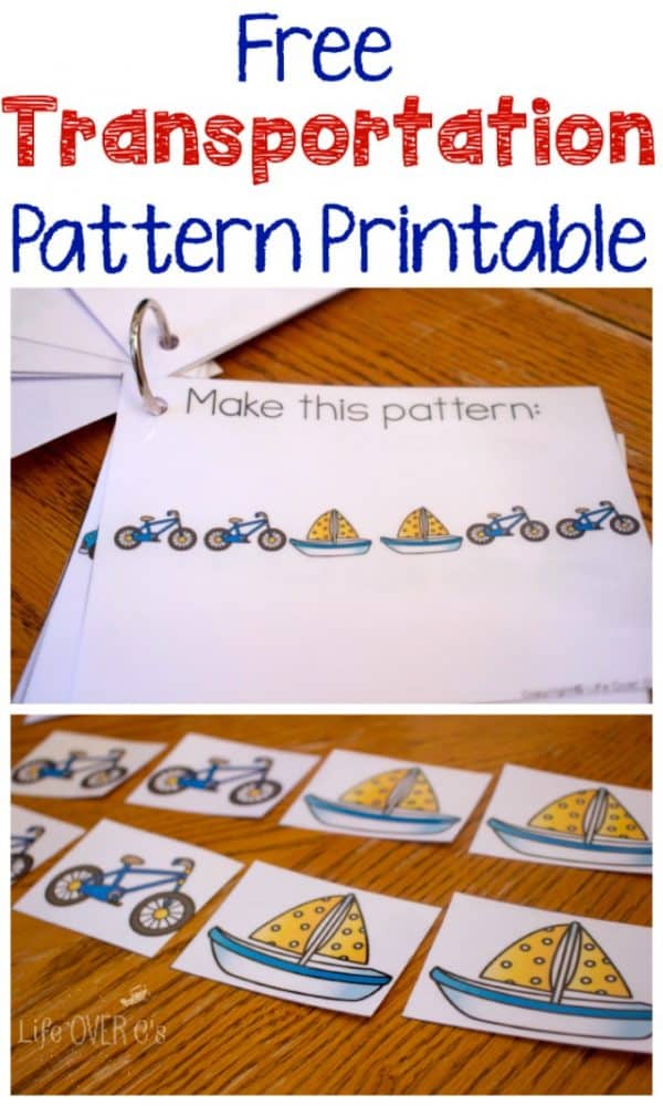 create lots of fun patterns with this transportation theme free printable. we have used ours with little kids and big kids with just a bit of differentiation.