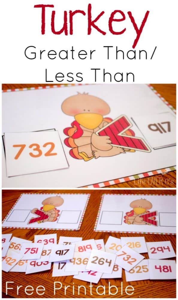use these adorable free turkey greater than/less than printables to work with numbers up to the hundreds place.