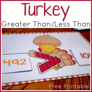 This turkey greater than/less than free printable and work with numbers up to the hundreds place.