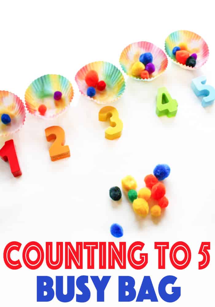 Counting to 5 is so fun with this rainbow theme counting to five busy bag for toddlers and preschoolers! Super easy to put together too.
