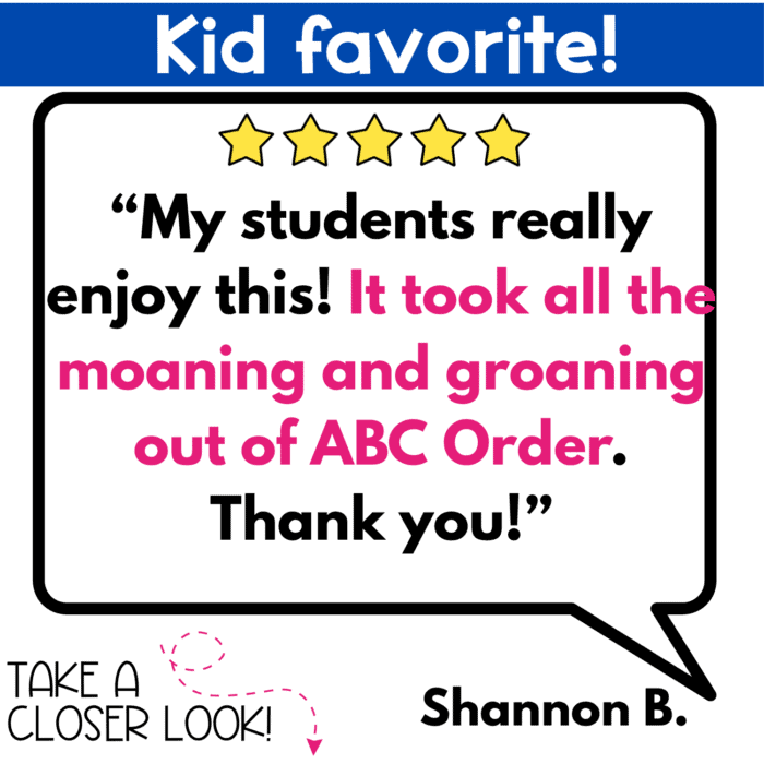 five-star student engagement review for the alphabetical order war card game says students enjoyed the activity and that it removed the moaning and groaning from abc order practice. this classroom literacy game turns alphabetical order and alphabetizing words into an interactive learning activity students can play together.