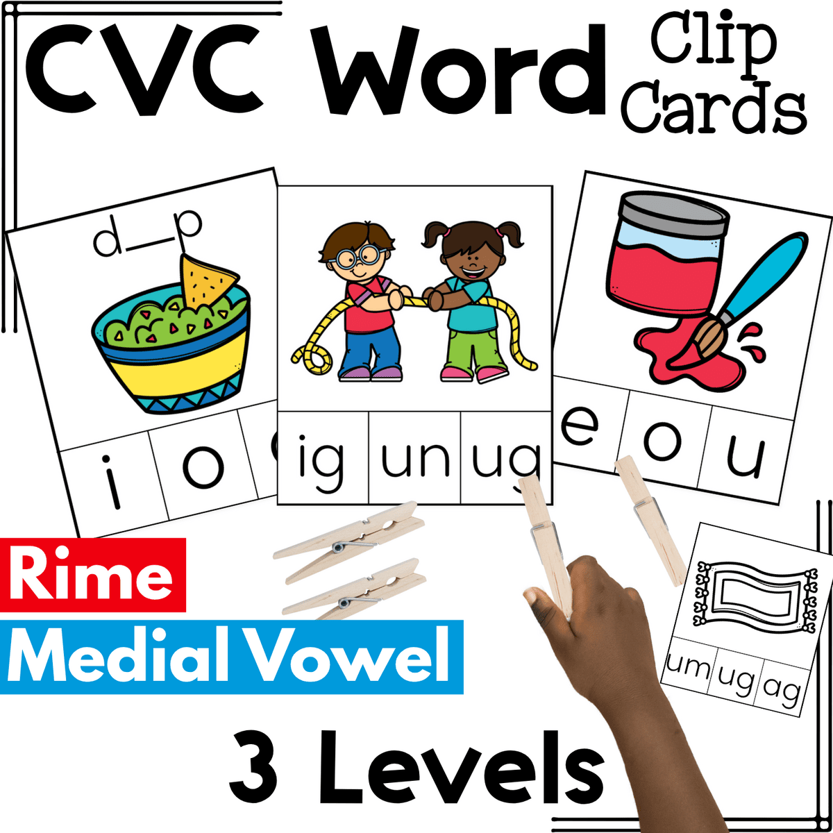 cvc word clip cards for kindergarten literacy centers