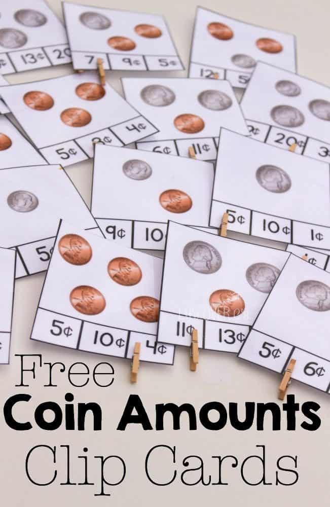 Free counting coins clip cards and great books for learning about coins and money.
