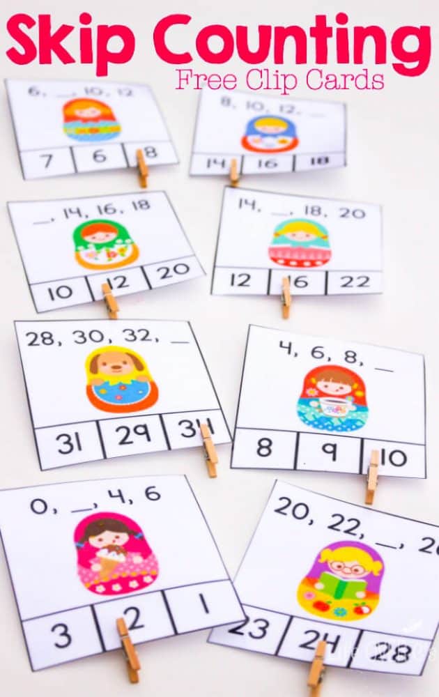 Free Printable Skip Counting by 2s Clip Cards 14 these super cute matryoshka free printable skip counting clip cards are a great way to review counting by 2s with your kindergarteners and 1st graders!