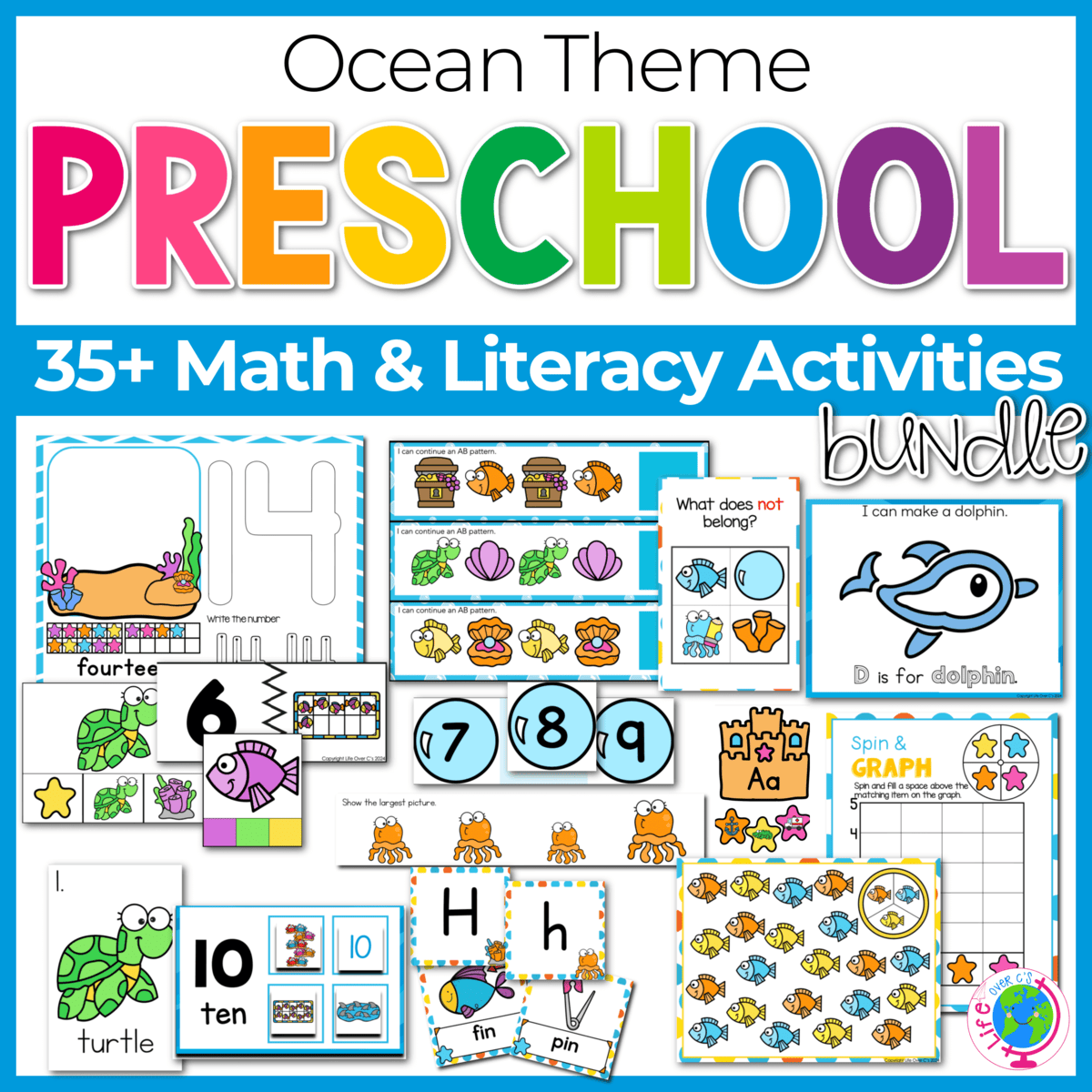 Interactive Ocean Math & Literacy Mega Pack for Pre-K 15 ocean theme prek math and literacy activities collage of math and literacy centers
