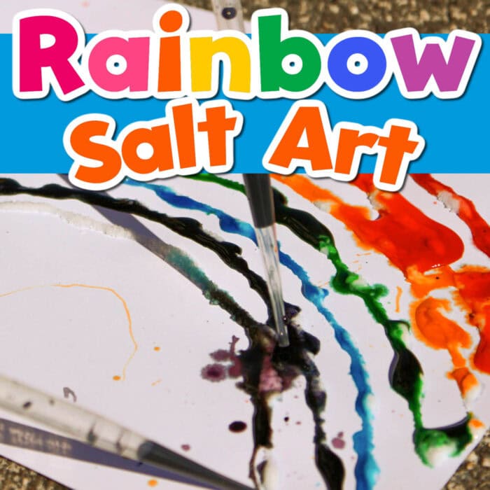 square photo of rainbow salt painting art activity for kids