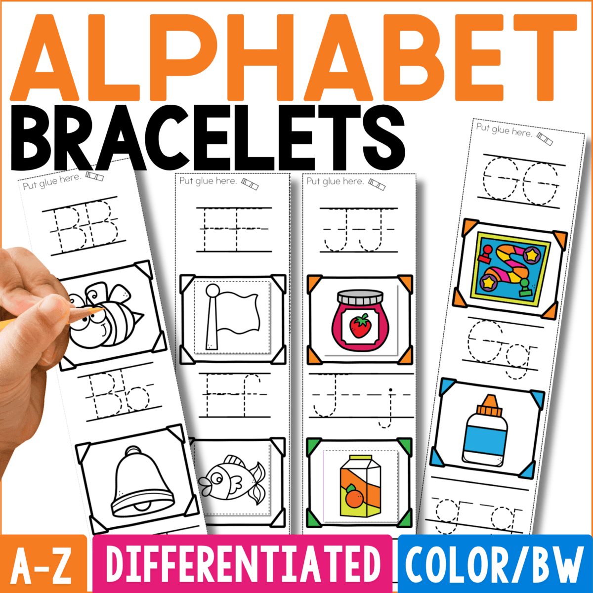 alphabet tracing and beginning sounds bracelets for phonics practice