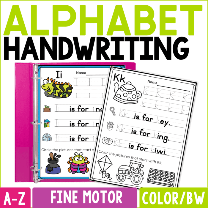 handwriting practice pages for alphabet and beginning sounds
