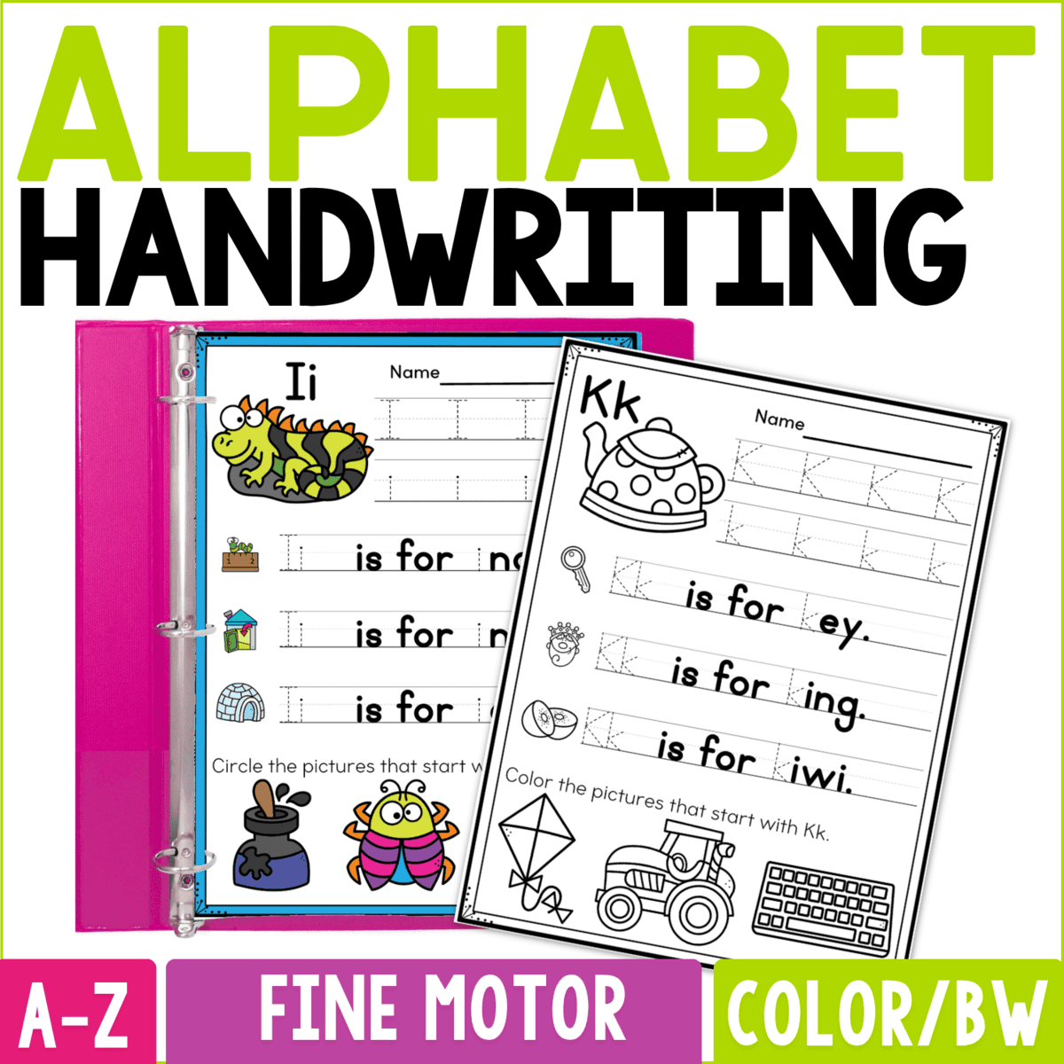 handwriting practice pages for alphabet and beginning sounds