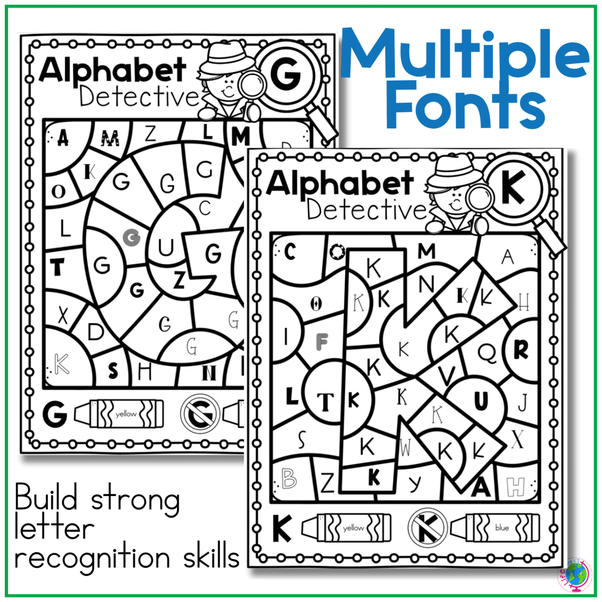 color by letter alphabet activity with multiple fonts