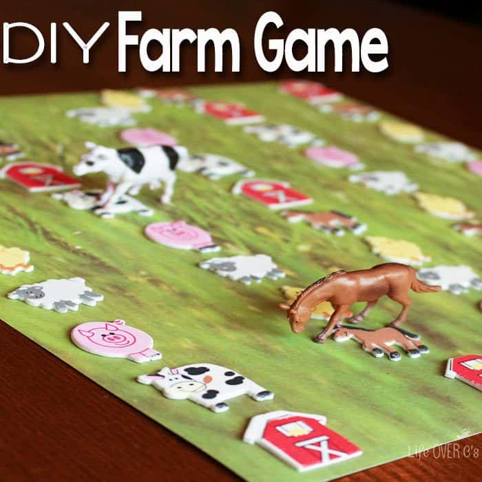 this diy farm game with free printable dice for preschoolers is a great way to work on language skills and good sportsmanship.
