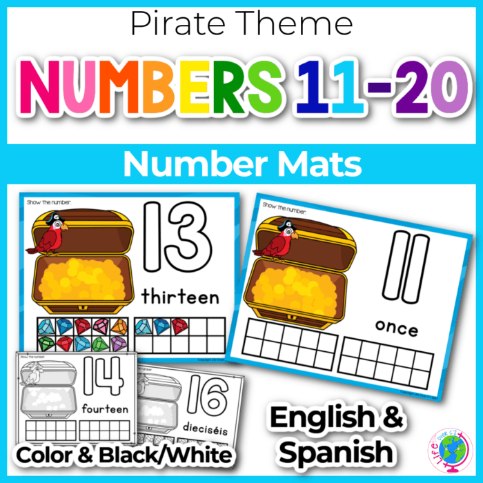pirate counting play dough mats for numbers 11-20 to use in preschool and kindergarten counting activities