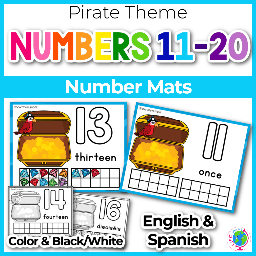 pirate counting play dough mats for numbers 11-20 to use in preschool and kindergarten counting activities