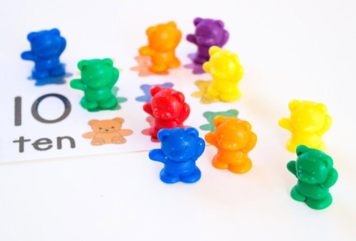 Fun Rainbow Bear Counting Cards Numbers 1-10 for Preschool 11 rainbow bear counting card for the number ten with ten rainbow bear math manipulatives preschool counting activity