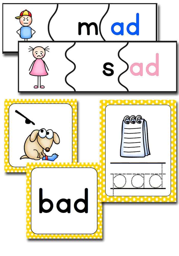 10 activities for learning the ad word family! Puzzles, dice, mini-books, tracing, coloring and more!