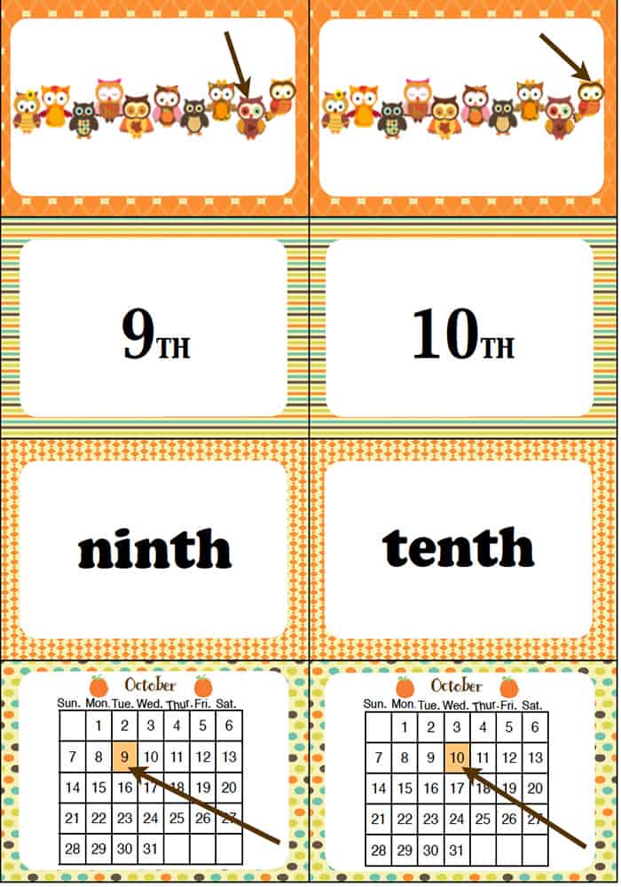 ordinal numbers card game 1 10th october theme