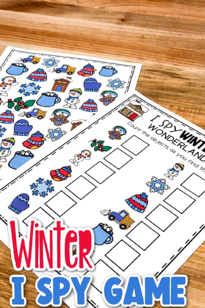 winter i spy game with recording sheet for counting the winter objects.