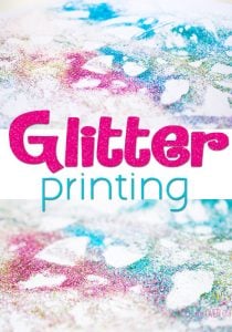 Do you love glitter? This glitter printing project is a fun process art activity for kids (and adults too!) Tips on how NOT to make a mess with glitter too.