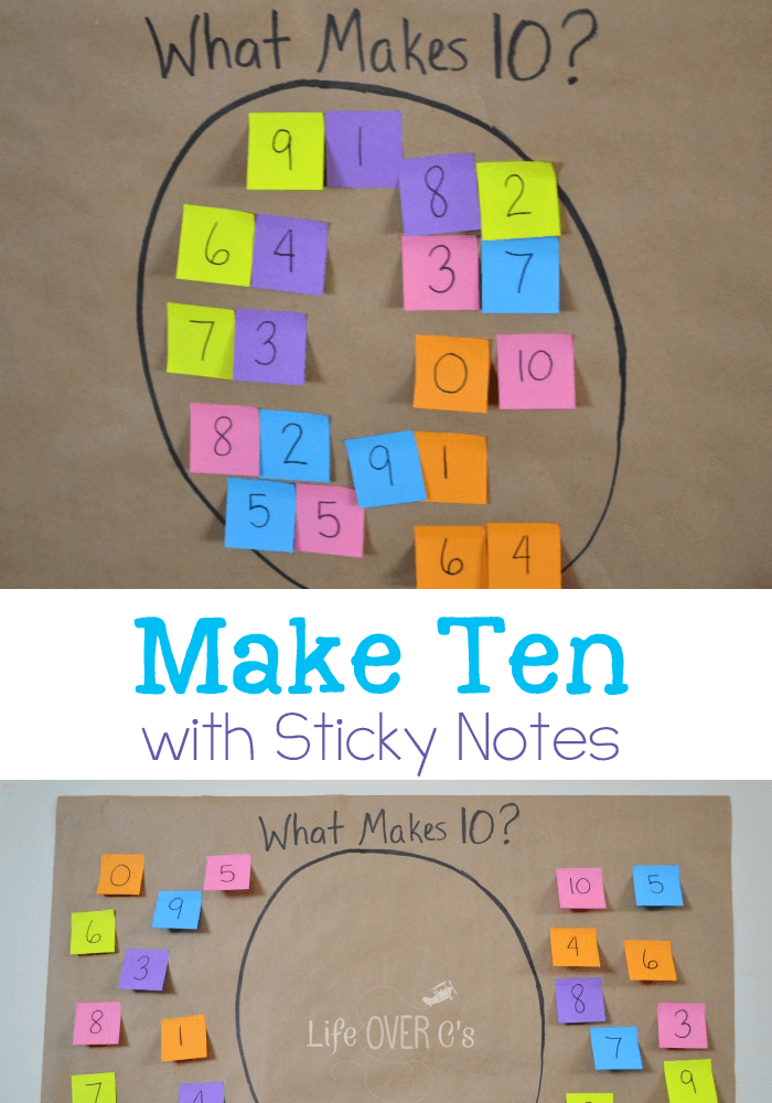 Math Facts Game: Make Ten with Sticky Notes - Life Over Cs