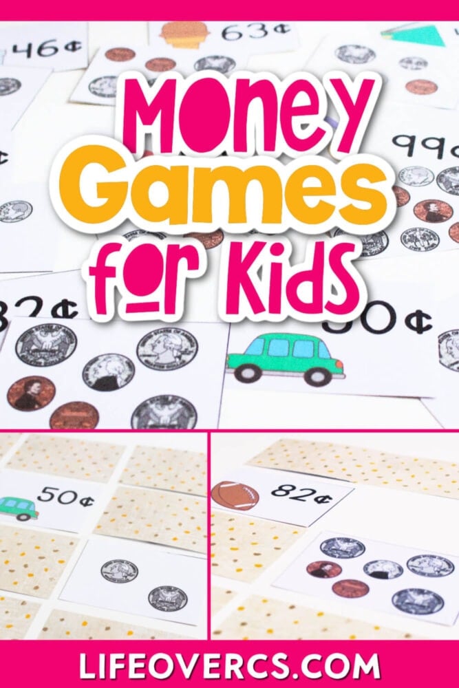 photo collage showing playing cards for a money memory matching game
