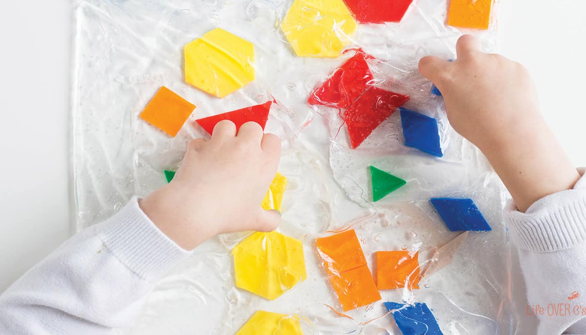 Super Easy Pattern Block Shapes Sensory Bag for Kids 7 we love pattern blocks! this pattern block sensory bag is a great way to explore shapes and work on fine-motor skills with the kids!