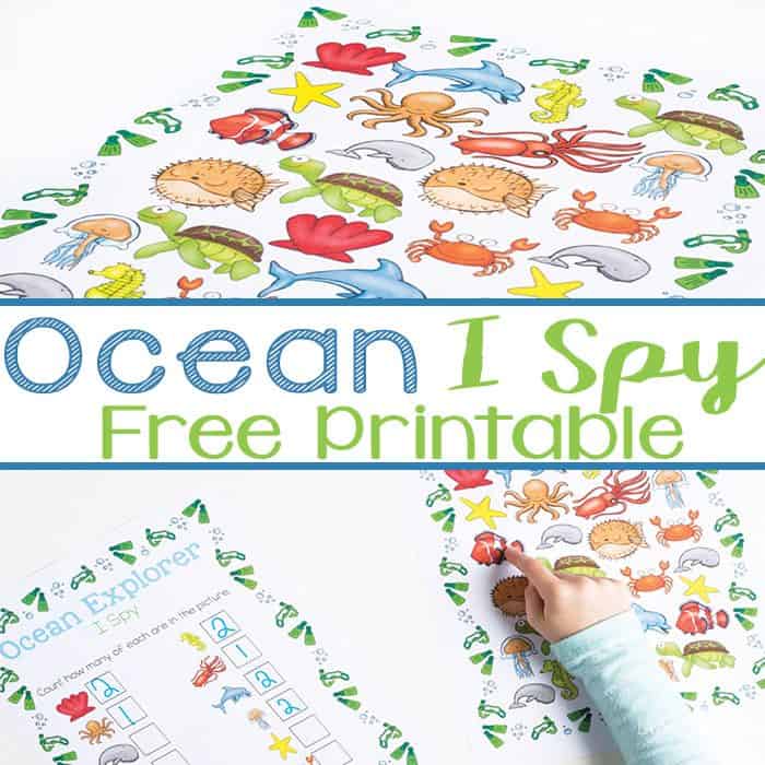 This ocean I Spy printable is a perfect counting activity for preschoolers. With this free printable, kids can practice counting, learn about ocean animals and work on language skills.