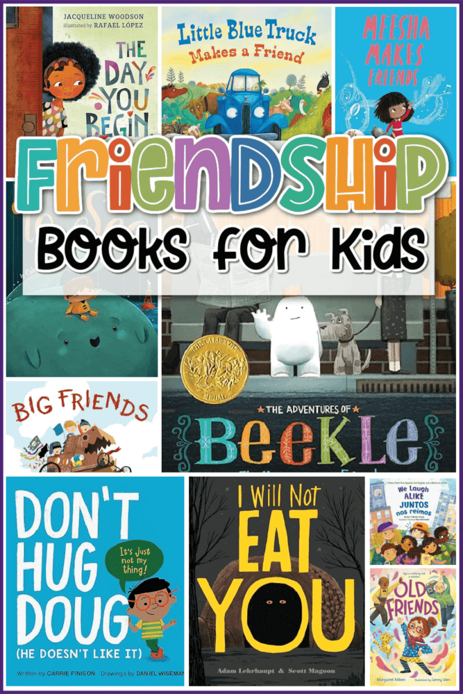 51 Friendship Books for Preschoolers 6 photo collage showing covers of frienship books for kids.