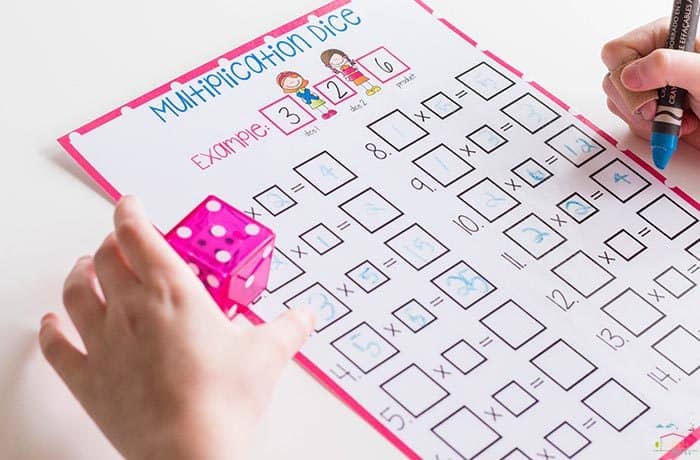 free printable multiplication dice activity