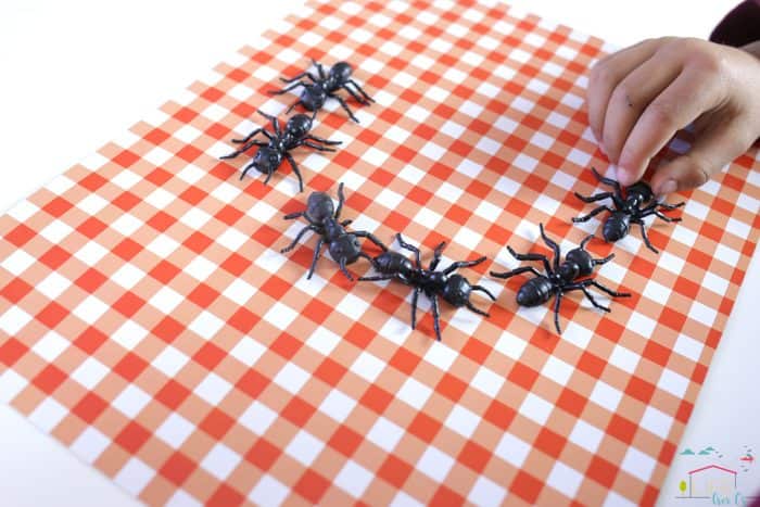 use pretend ants to set up this simple letter formation activity or preschoolers!