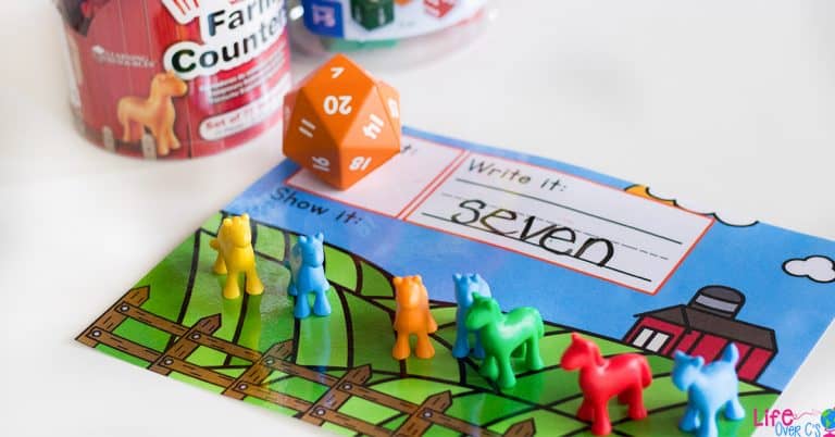 Free Printable Farm Animal Roll & Count Activity