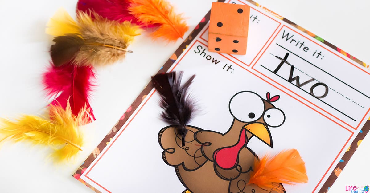 Thanksgiving Turkey Roll and Count Math Game for Fall 