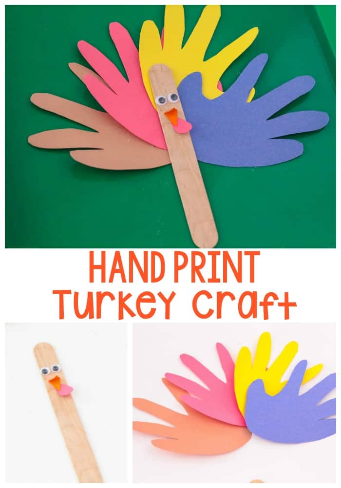 Make hand-print turkeys from colored paper - Projects for Preschoolers