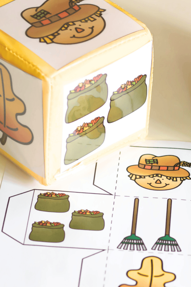 fall number dice with differentiated instruction cubes and inserts