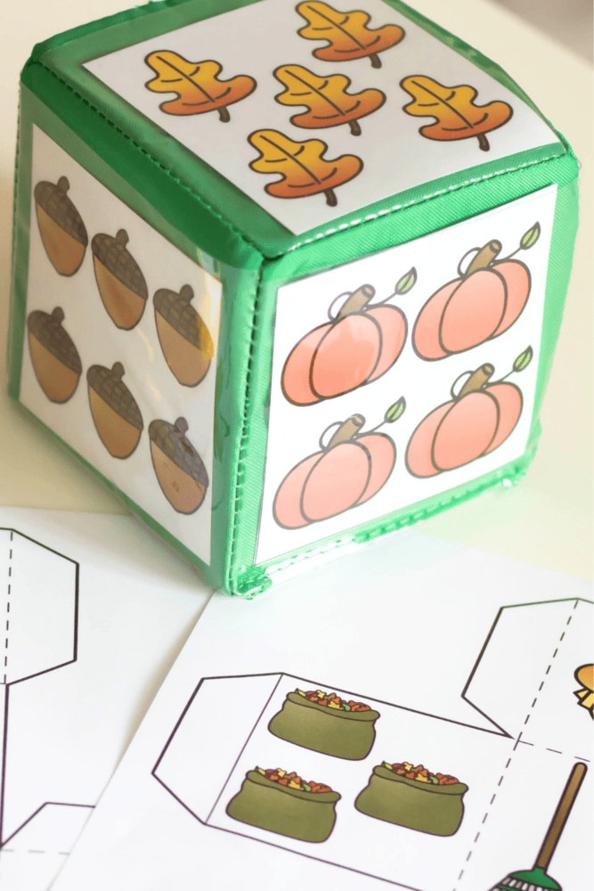 fall number dice with differentiated instruction cubes and inserts