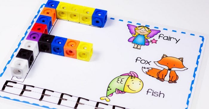 these uppercase alphabet snap cube mats are the perfect free printable letter activity for kindergarten. practice writing letters, work on beginning sounds and form each letter with the snap cubes! #alphabetactivity #kindergartenprintable