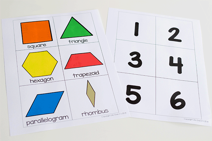 dice inserts for numbers and shapes for foam dice for pattern block building challenge.