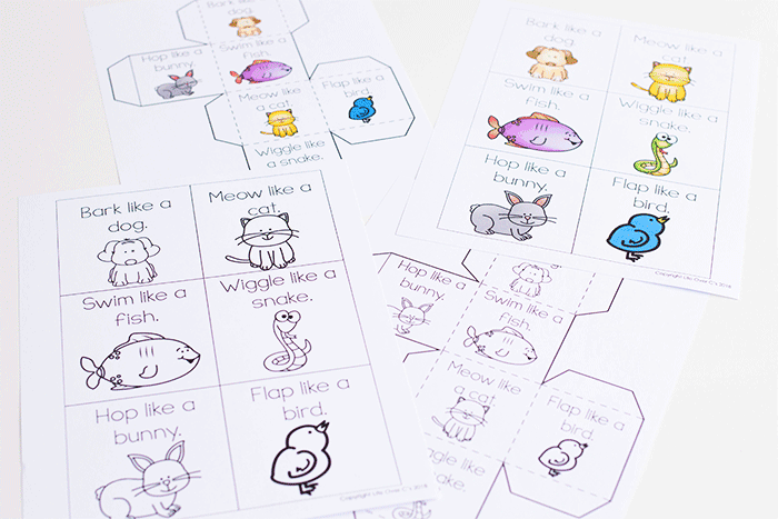 Free Printable Pet Theme Gross Motor Brain Break Dice 13 pet theme brain breaks for students in color and black and white.