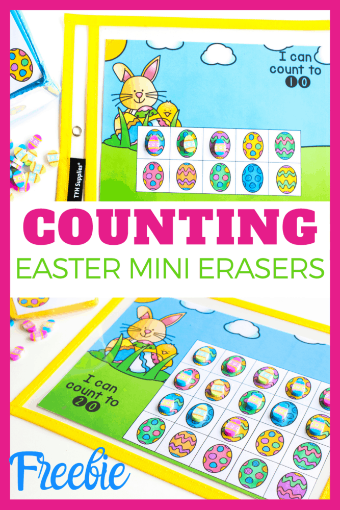 photo collage showing easter egg mini erasers.