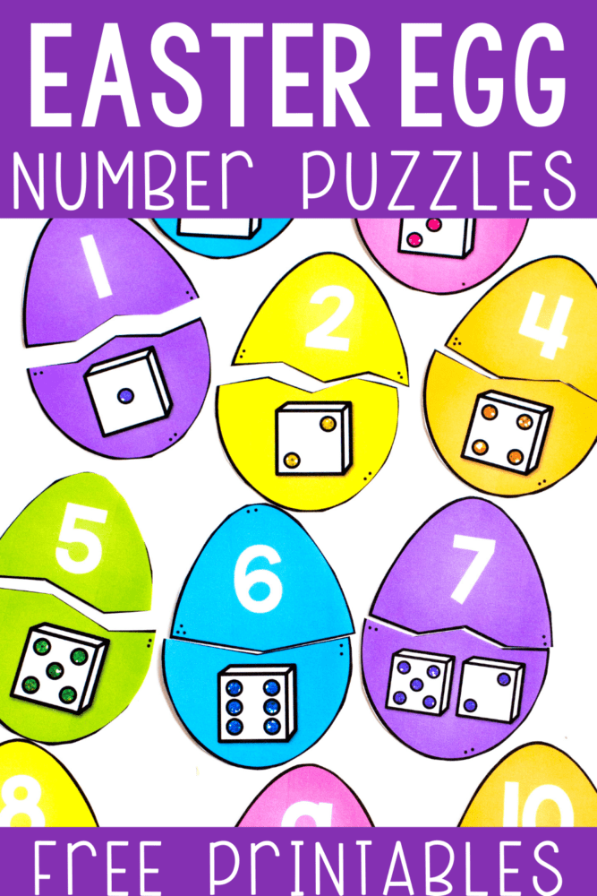 match the easter egg number puzzles to build number sense. math numbers to dice.
