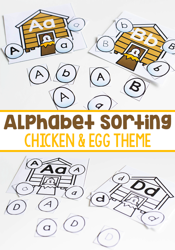 free printable alphabet sorting chicken and egg activity