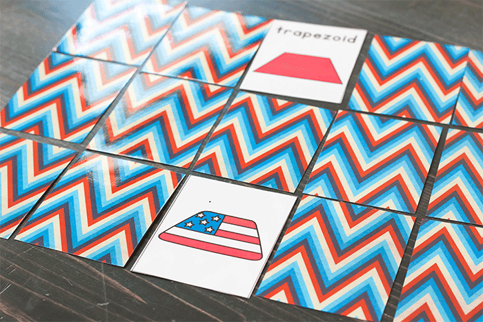 red, white and blue flag matching game for 2d shapes.