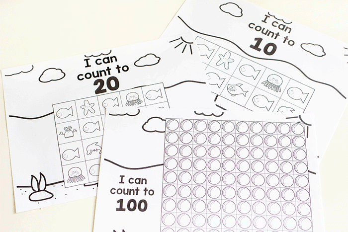 free printable black and white ocean animal counting activity for preschool.