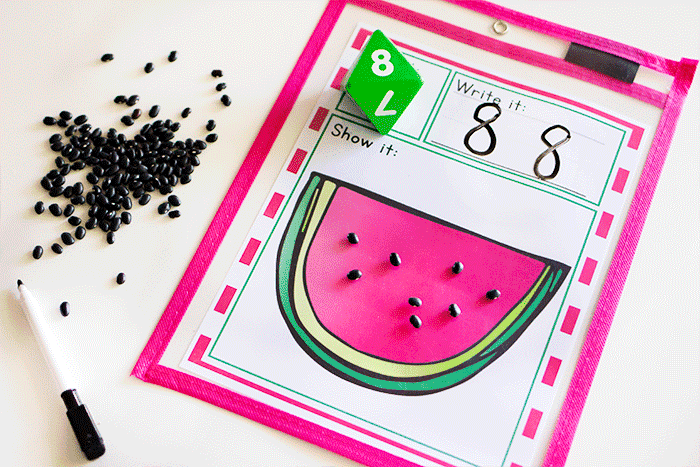 use this free printable counting activity in your kindergarten math centers. perfect for a summer or fruit theme.