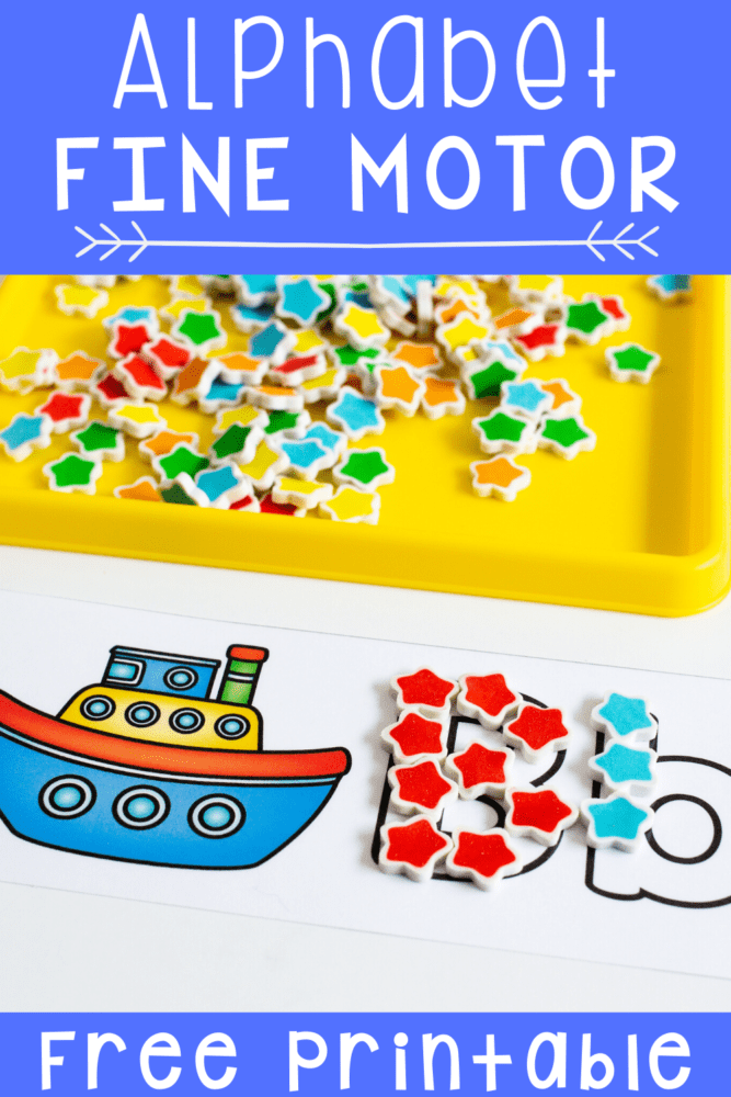 b is for boat: work on beginning sounds, letter recognition and letter formation with these free printable alphabet fine motor cards for preschoolers. perfect for mini erasers, wikki stix, buttons, pom poms, dry erase markers and more!