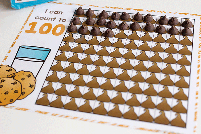 chocolate chip hundred chart counting activity for kindergarten.