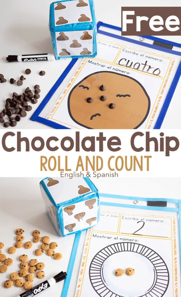 all the kids will love counting with this free printable dice game for counting. the engaging chocolate chip cookie theme is perfect for your preschool, pre-k and kindergarten math centers