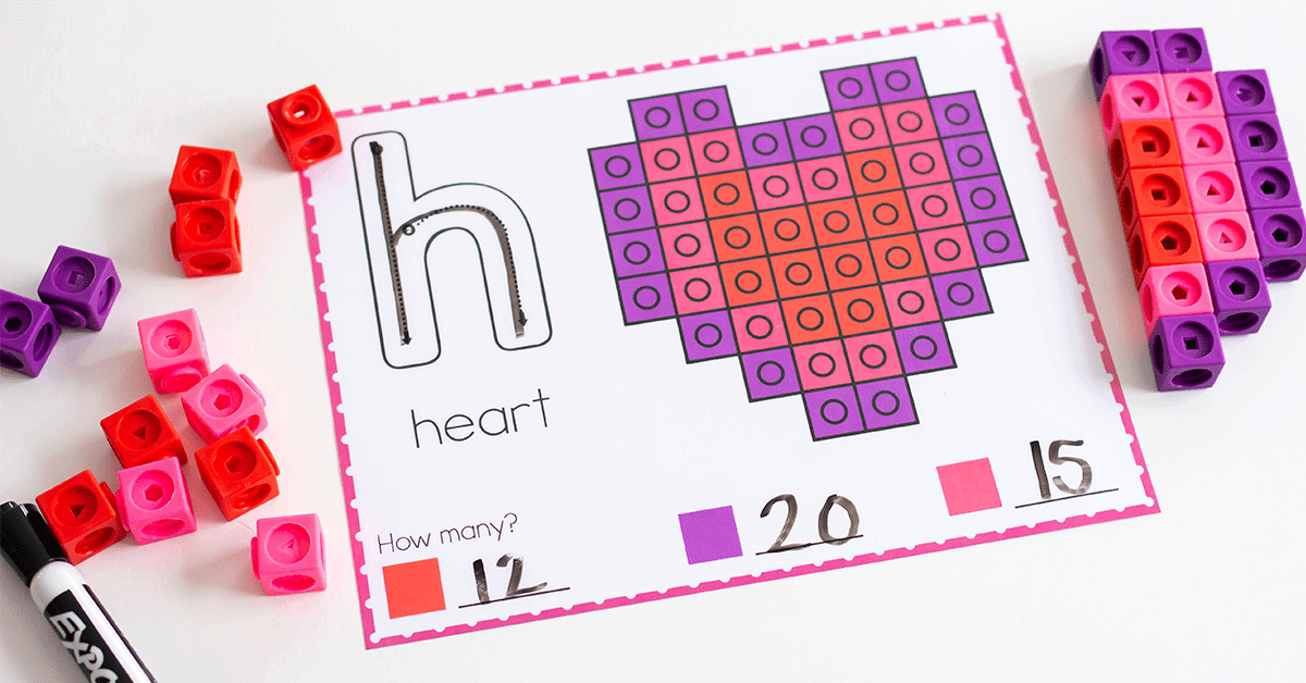 Life Over C's: The Best Hands-on Preschool and Kindergarten Activities! 36 valentine snap cube counting activity for kindergarten.