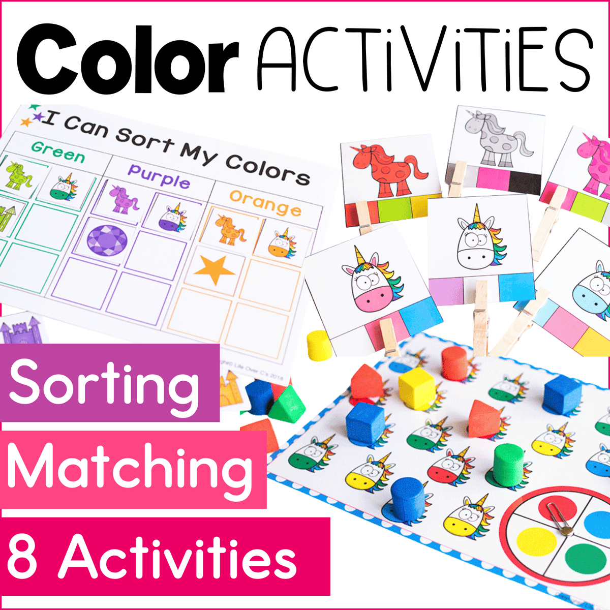 unicorn theme color activities for preschool